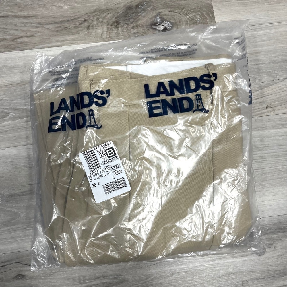 Lands' End Pants Men's 42x28 Khaki‎ Traditional Fit Pleated Chino NIB